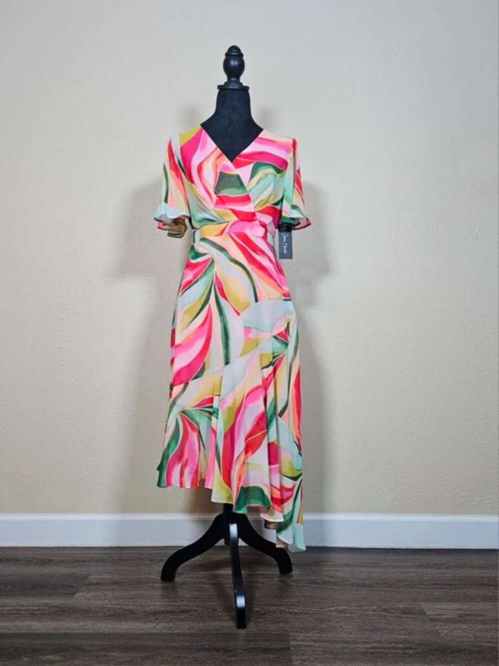 Jessica Howard NWT Sz 4P Faux Wrap Midi Asymmetrical A-Line Dress